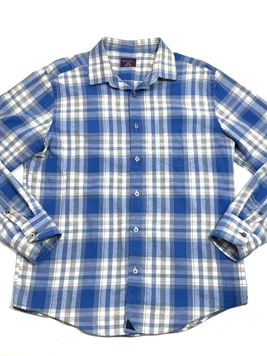 UNTUCKit Other - UNTUCKit Mens Large Slim Fit Blue Gray Plaid Button Front Shirt Cotton Casual